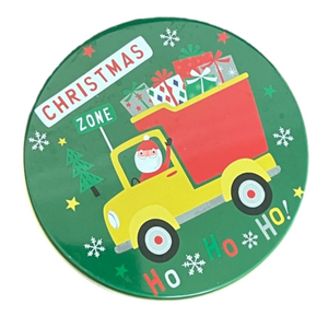 Metal Christmas Santa in Truck with Presents Tin